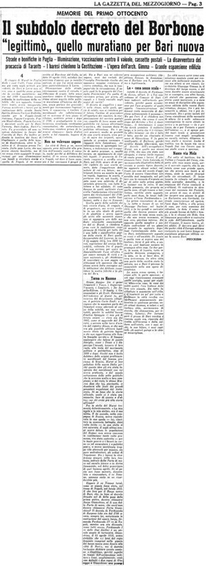 Viterbo Michele (1954) Il subdolo decreto del Borbone legittimò quello muratiano per Bari nuova (La Gazzetta del Mezzogiorno, 25 luglio 1954, p. 3).jpg