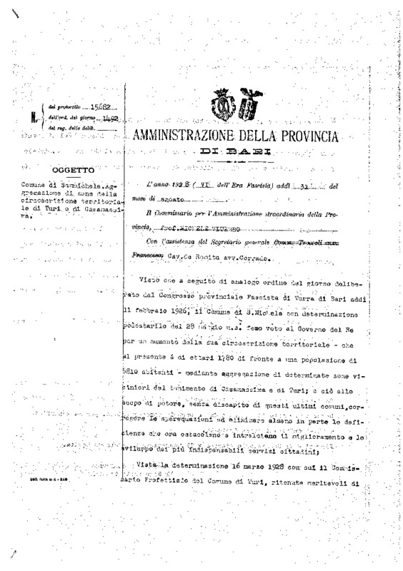 Provincia di Bari (1928) Provvedimento dell'Amministrazione della Provincia di Bari a favore del Comune di Sammichele di Bari (31 agosto 1928).pdf