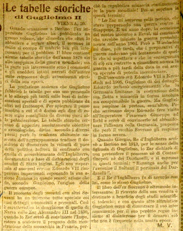 MV (1921), Le tabelle storiche di Guglielmo 2., Il paese, 23 dicembre 1921, p. 2.JPG