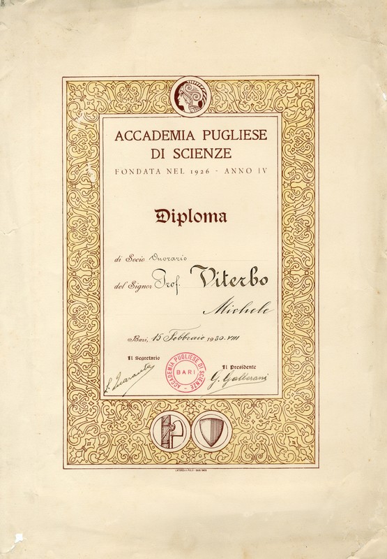 (1930) Diploma di socio onorario (Accademia Pugliese delle Scienze).jpg