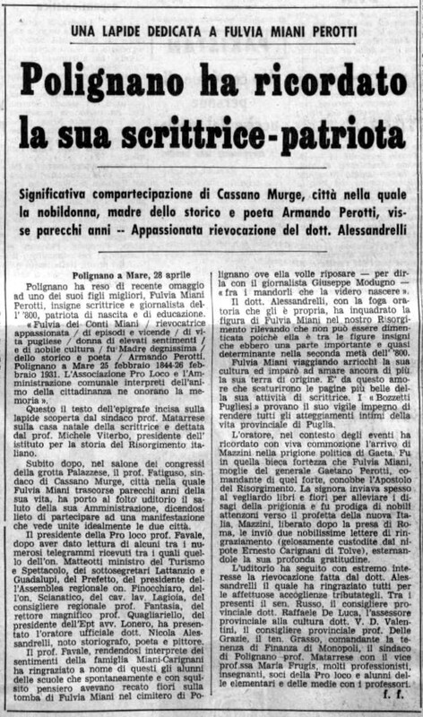 (1971), Polignano ha ricordato la sua scrittrice-patriota (La Gazzetta del Mezzogiorno, 29 aprile 1971, p. 19).jpg