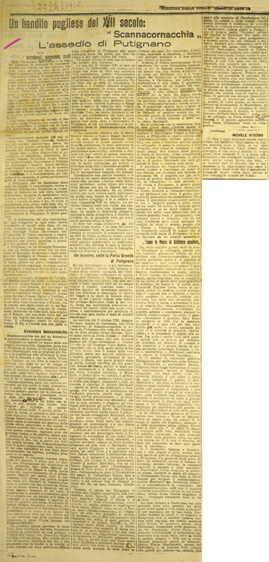 MV (1915) Un bandito pugliese del XIII secolo, Scannacornacchia - (III) L'assedio di Puglia (Corriere delle Puglie 22 marzo 1915).JPG