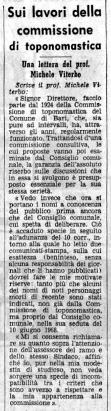 VM (1969), Sui lavori della commissione di toponomastica (La Gazzetta del Mezzogiorno, 15 gennaio 1969, p. 5).jpg