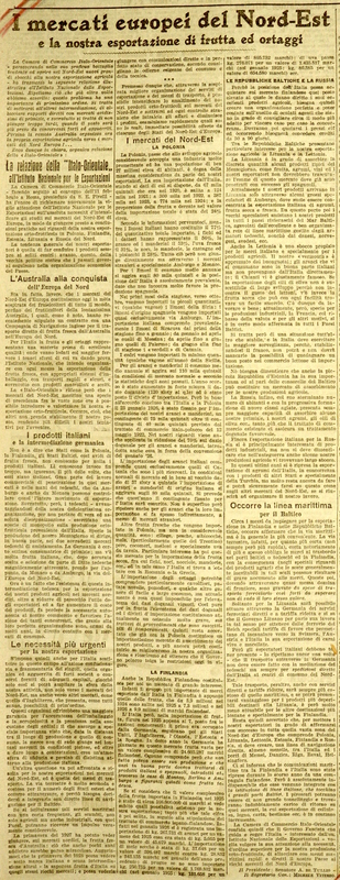 (1927), I mercati europei del Nord-Est e la nostra esportazione di frutta ed ortaggi, La Gazzetta di Puglia-Le vie dell'Oriente, 15 aprile 1927, p. 3.JPG