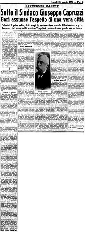 VM(1958) Sotto il Sindaco Giuseppe Capruzzi Bari assunse l'aspetto di una vera città 1 (La Gazzetta del Mezzogiorno, 26 maggio 1958, p. 3).jpg