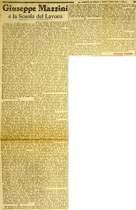 MV (1925), Giuseppe Mazzini e la scuola del Lavoro, La Gazzetta di Puglia, 01 agosto 1925, p. 3.JPG