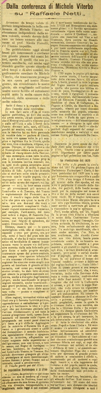 (1914) Dalla conferenza di Michele Viterbo su Raffaele Netti (Gazzettino delle Puglie - 17 maggio 1914 - p. 1-2).JPG