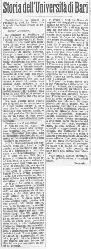Viterbo Michele (1951) Storia dell'Università di Bari (La Gazzetta del Mezzogiorno, 31 luglio 1951, p. 3) [Vit-LaSorsa].jpg