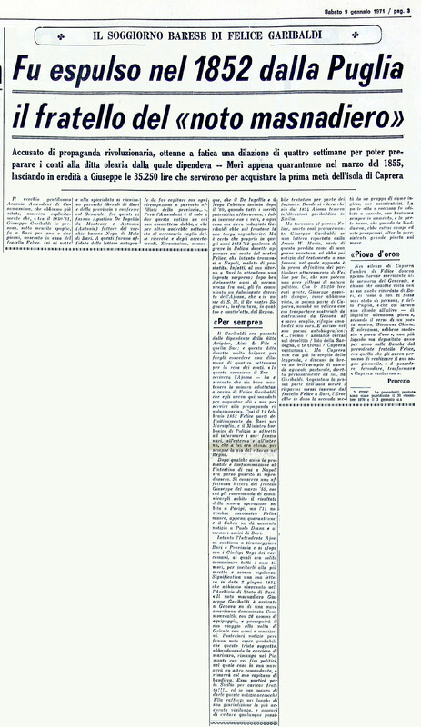 VM (1971), Fu espulso nel 1852 dalla Puglia il fratello del noto masnadiero (La Gazzetta del Mezzogiorno, 9 gennaio 1971, p. 3).jpg