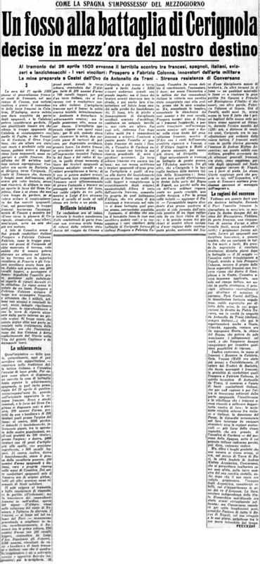 Viterbo Michele (1953) Un fosso alla battaglia di Cerignola decise in mezz'ora del nostro destino (La Gazzetta del Mezzogiorno, 3 giugno 1953, p. 3).jpg