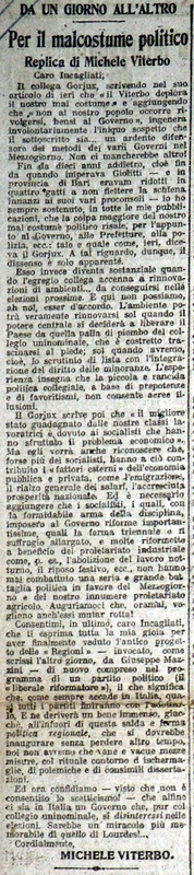 MV (1919), Per il malcostume politico, Da un giorno all'altro (Giornale d'Italia, 21 febbraio 1919, p. 2).JPG