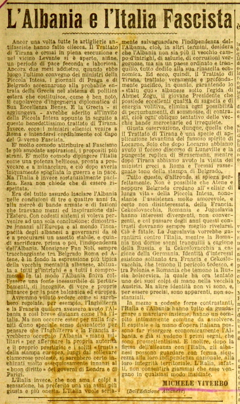 MV (1927), L'Albania e l'Italia fascista, La Gazzetta di Puglia, 20 luglio 1927, p. 3.JPG