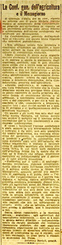 Bartoli Antonino (1923) La Conf. gen. dell’agricoltura e il Mezzogiorno (Il Giornale d’Italia, 28 agosto 1923, p. 4).JPG