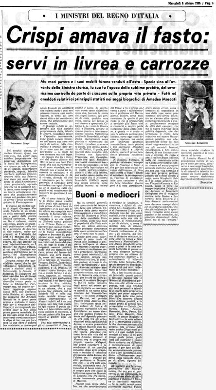 VM (1965), Crispi amava i fasti, servi in livrea e carrozze (La Gazzetta del Mezzogiorno, 6 ottobre 1965, p. 3).jpg