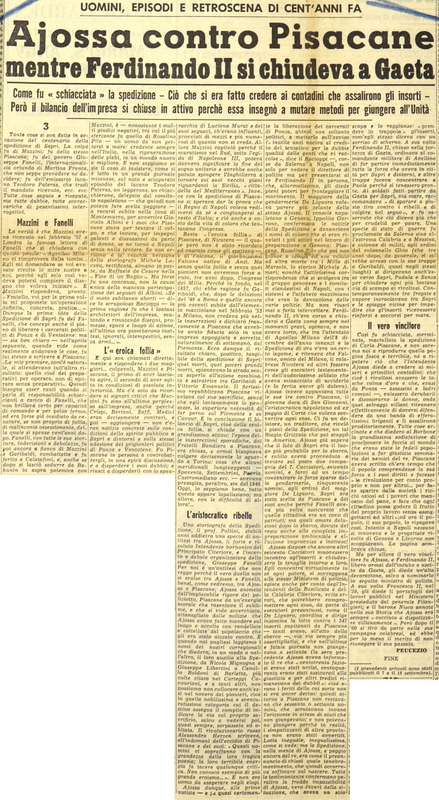 P (1957), Ajossa contro Pisacane mentre Ferdinando II si chiudeva a Gaeta (La GdM, 1 ottobre 1957, p. 3).JPG