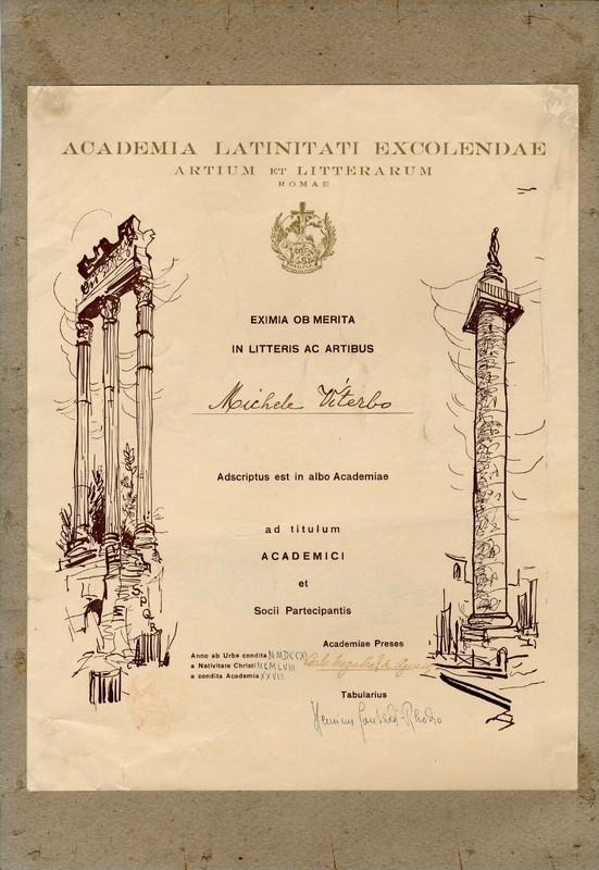 (1958) Attestazione di socio accademico dell'Academia Latinitati Excolendae Artium et Litterarum Romae.jpg