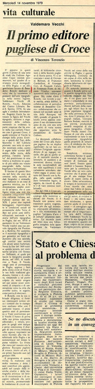 Vincenzo Terenzio (1979) - Il primo editore pugliese di Croce, Waldemaro Vecchi (La Gazzetta del Mezzogiorno - 14 novembre 1979, p. 3).jpg
