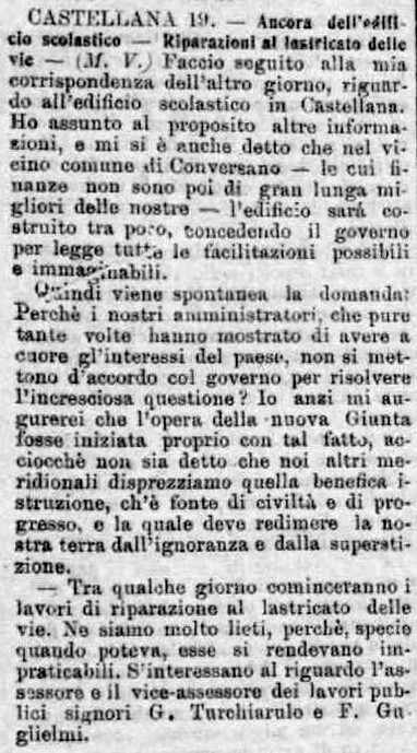 MV (1906), Ancora dell'edificio scolastico - Riparazioni al lastricato delle vie (Corriere delle Puglie, 21 novembre 1906, p. 2).jpg
