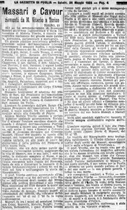 G. (1924) Massari e Cavour rievocati da M. Viterbo a Torino (La Gazzetta di Puglia, 24 maggio 1924, p. 4).jpg