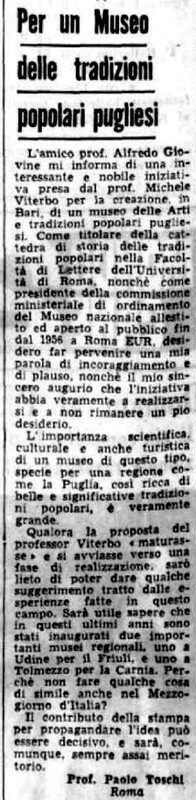 Toschi Paolo (1963), Per un Museo delle tradizioni popolari pugliesi (La Gazzetta del Mezzogiorno, 17 dicembre 1963, p. 5).jpg