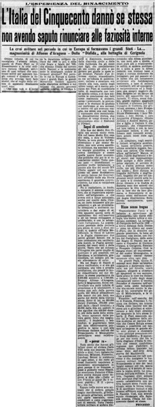 Viterbo Michele (1952) L'Italia del Cinquecento dannò se stessa non avendo saputo rinunciare alle faziosità interne (La Gazzetta del Mezzogiorno, 27 agosto 1952, p. 3).jpg