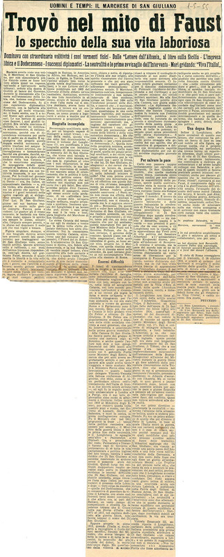 Peucezio (1955) - Trovò nel mito di Faust lo specchio della sua vita laboriosa  (La Gazzetta del Mezzogiorno - 1 maggio 1955).jpg