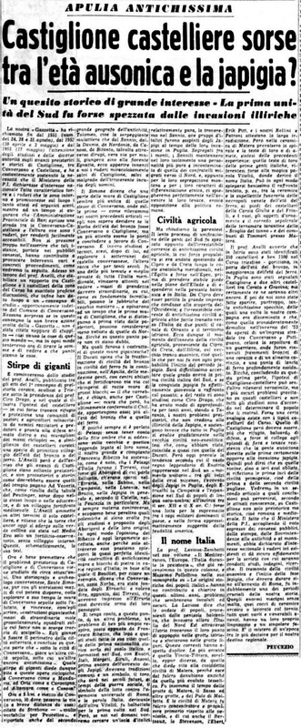 VM(1958) Castiglione castelliere sorse tra l'ea ausonica e la japigia? (La Gazzetta del Mezzogiorno, 6 aprile 1958, p. 3).jpg