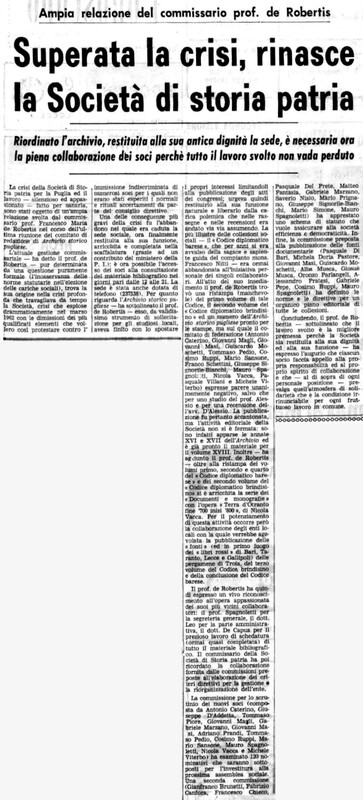 (1965), Superata la crisi, rinasce la Società di storia patria (La Gazzetta del Mezzogiorno, 26 novembre 1965, p. 5).jpg