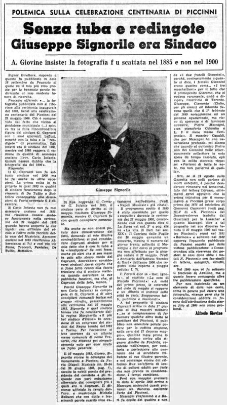 Giovine Alfredo (1964), Senza tuba e redingote Giuseppe Signorile era sindaco (La Gazzetta del Mezzogiorno, 6 novembre 1964, p. 4).jpg