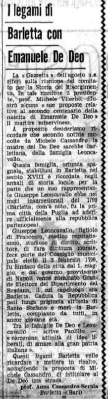 Cassandro-Sernia Anna (1971), I legami di Barletta con Emanuele De Deo (La Gazzetta del Mezzogiorno, 24 settembre 1971, p. 7).jpg