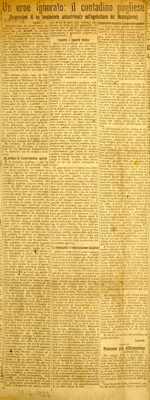 MV (Appulo) (1922), Un eroe ignorato, Il contadino pugliese (Impressioni di un funzionario settentrionale sull'agricoltura del Mezzogiorno), Il mondo, 18 aprile 1922, p. 6.JPG