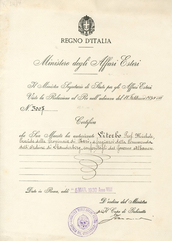 (1930) Alta onorificenza dell'Ordine di Skanderberg del Governo albanese.jpg