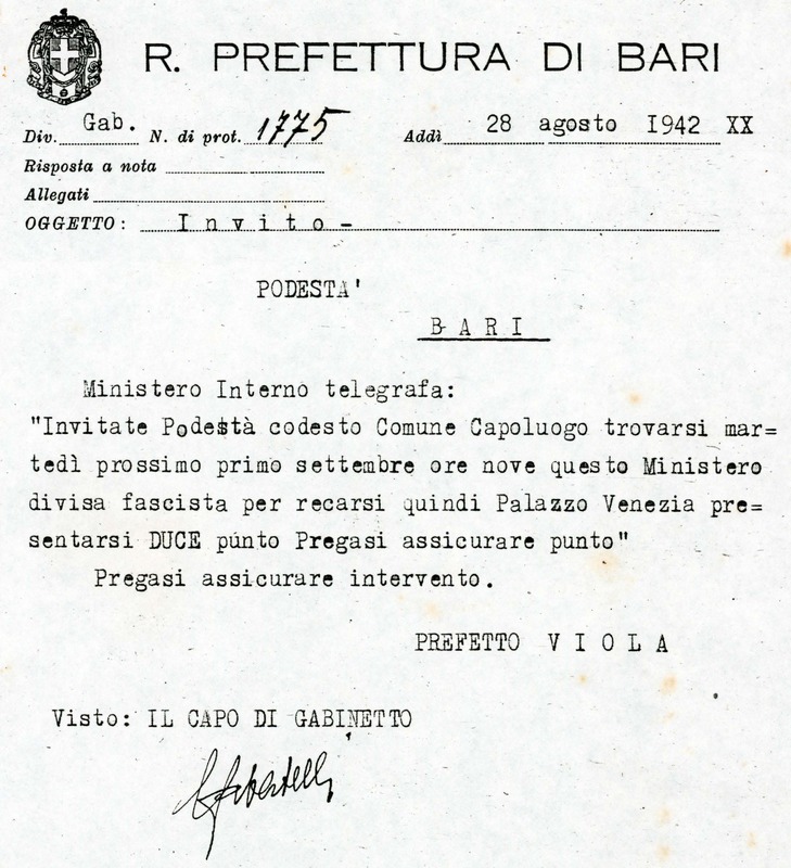 (1942) Telegramma-invito del Prefetto Viola a Michele Viterbo.jpg