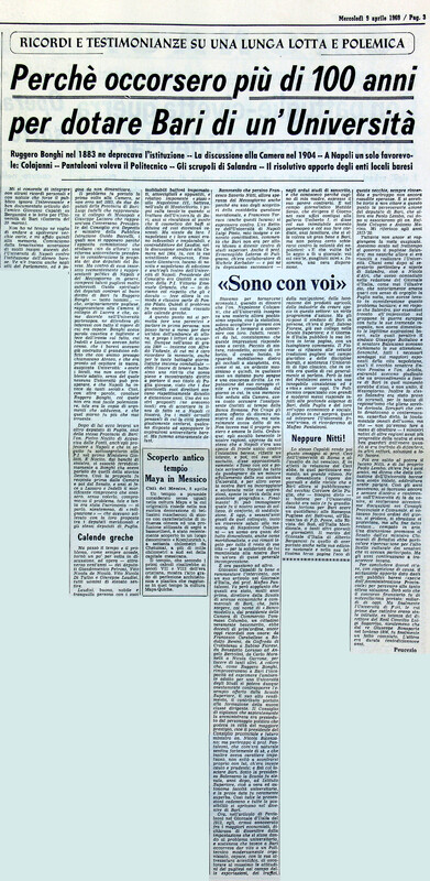 VM (1969), Perchè occorsero più di 100 anni per dotare Bari di un'Università (La Gazzetta del Mezzogiorno, 9 aprile 1969, p. 3).jpg