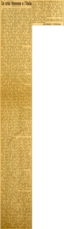 MV (1926), La crisi francese e l'Italia, La Gazzetta di Puglia, 21 luglio 1926, p. 1.JPG