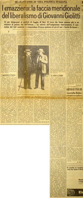 Peucezio (1963), 3. - I mazzieri, La faccia meridionale del liberalismo di Giovanni Giolitti, La GdM, 18 maggio 1963, p. 3.JPG