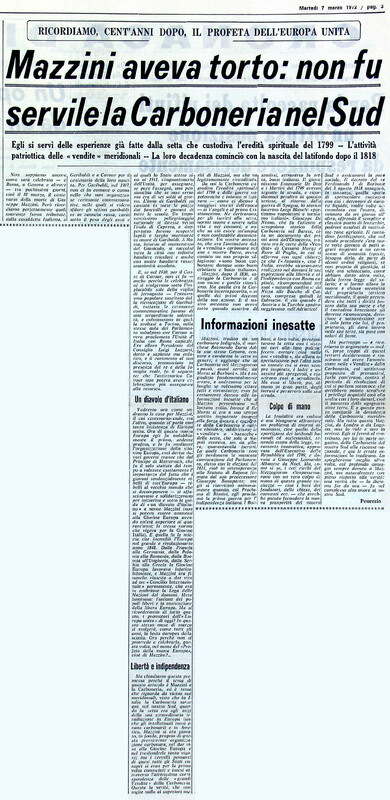 VM (1972), Mazzini aveva torto, non fu servile la Carboneria nel Sud (La Gazzetta del Mezzogiorno, 7 marzo 1972, p. 3).jpg
