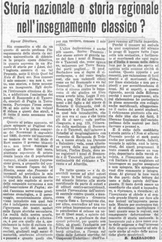 Barbadoro Bernardino (1951) Storia nazionale o storia regionale nell'insegnamento classico? (La Gazzetta del Mezzogiorno, 1 settembre 1951, p. 3) [Vit-Barb].jpg