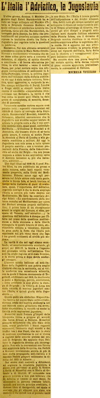 MV (1927), L'Italia, l'Adriatico, la Jugoslavia, La Gazzetta di Puglia, 24 agosto 1927, p. 3.JPG