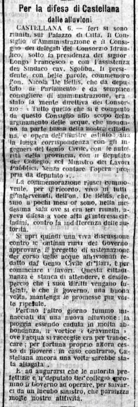MV (1909), Per la difesa di Castellana dalle alluvioni (Corriere delle Puglie, 9 novembre 1909, p. 4).jpg