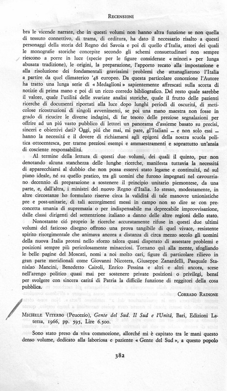 Rainone C. (1965) Recensione a Gente del Sud. Il Sud e l'Unità (Annali di storia economica e sociale, 1965, p. 382-384)_Pagina_2.jpg