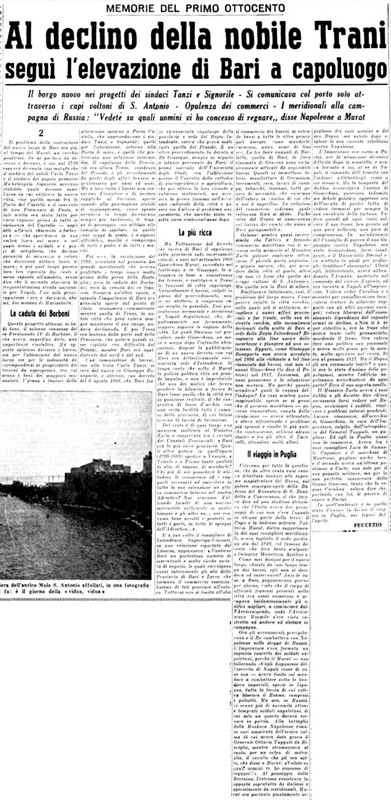 Viterbo Michele (1954) Al declino della nobile Trani seguì l'elevazione di Bari a capoluogo (La Gazzetta del Mezzogiorno, 1 luglio 1954, p. 3).jpg
