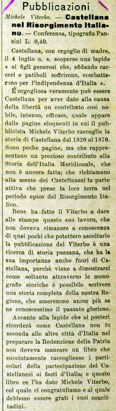 (1910), Michele Viterbo - Castellana nel Risorgimento Italiano (L’Araldo, 10-11 dicembre 1910).JPG