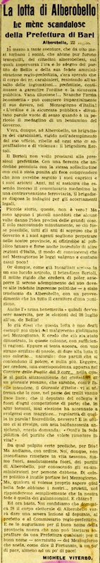 MV (1912) La lotta di Alberobello, Le mème scandalose della Prefettura di Bari (Giornale d'Italia - 24 luglio 1912 - p. 4).JPG
