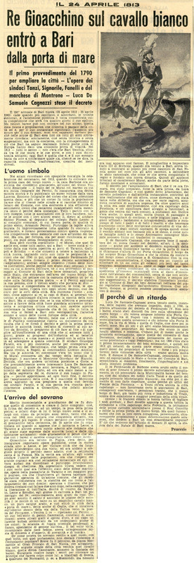 Peucezio (1963) - Re Gioacchino sul cavallo bianco entrò a Bari dalla porta di mare (La Gazzetta del Mezzogiorno - 24 aprile 1963).jpg