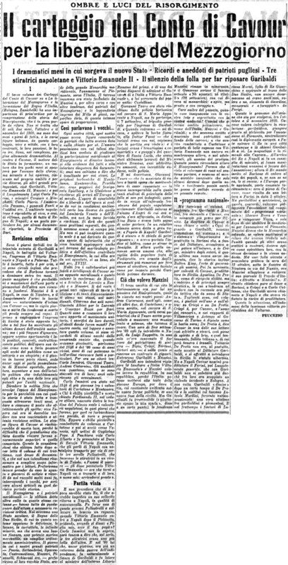 Viterbo Michele (1953) Il carteggio del Conte di Cavour per la liberazione del Mezzogiorno (La Gazzetta del Mezzogiorno, 13 gennaio 1953, p. 3).jpg