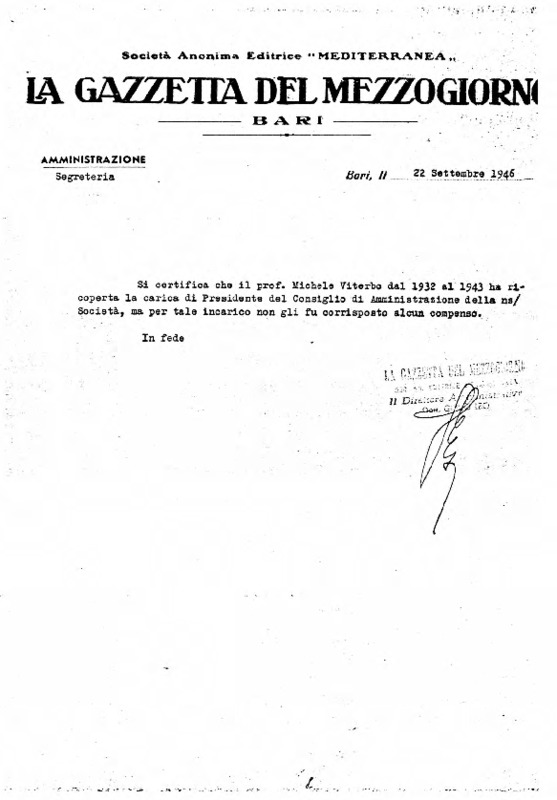 Attestato di servizio rilasciato dalla Gazzetta del Mezzogiorno per la carica di Presidente del consiglio di amministreazione (1932 - 1943) (br).pdf