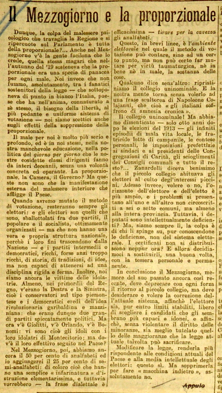 MV (Appulo) (1922), Il Mezzogiorno e la proporzionale, Il mondo, 24 febbraio 1922, p. 6.JPG