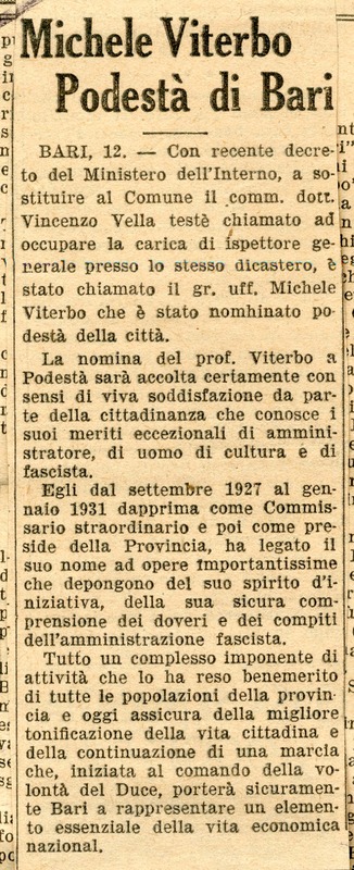 (1935) Michele Viterbo Potestà di Bari (Corriere d'America - 23 aprile 1935).jpg