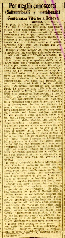 (1923) Conferenza Viterbo a Genova, Per meglio conoscere (Settentrionali e meridionali), GdIt, 8 maggio 1923, p. 4.JPG
